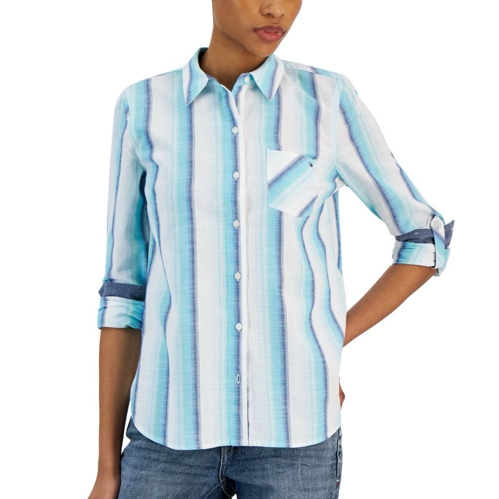 Tommy Hilfiger Womens Long Sleeve Roll Tab Top - Size XL